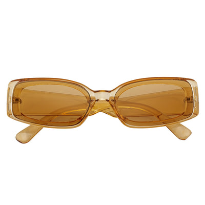 RIZZ - Small Flat Lens 90s Fashion Rectangle Brown Sunglasses Brown Lens
