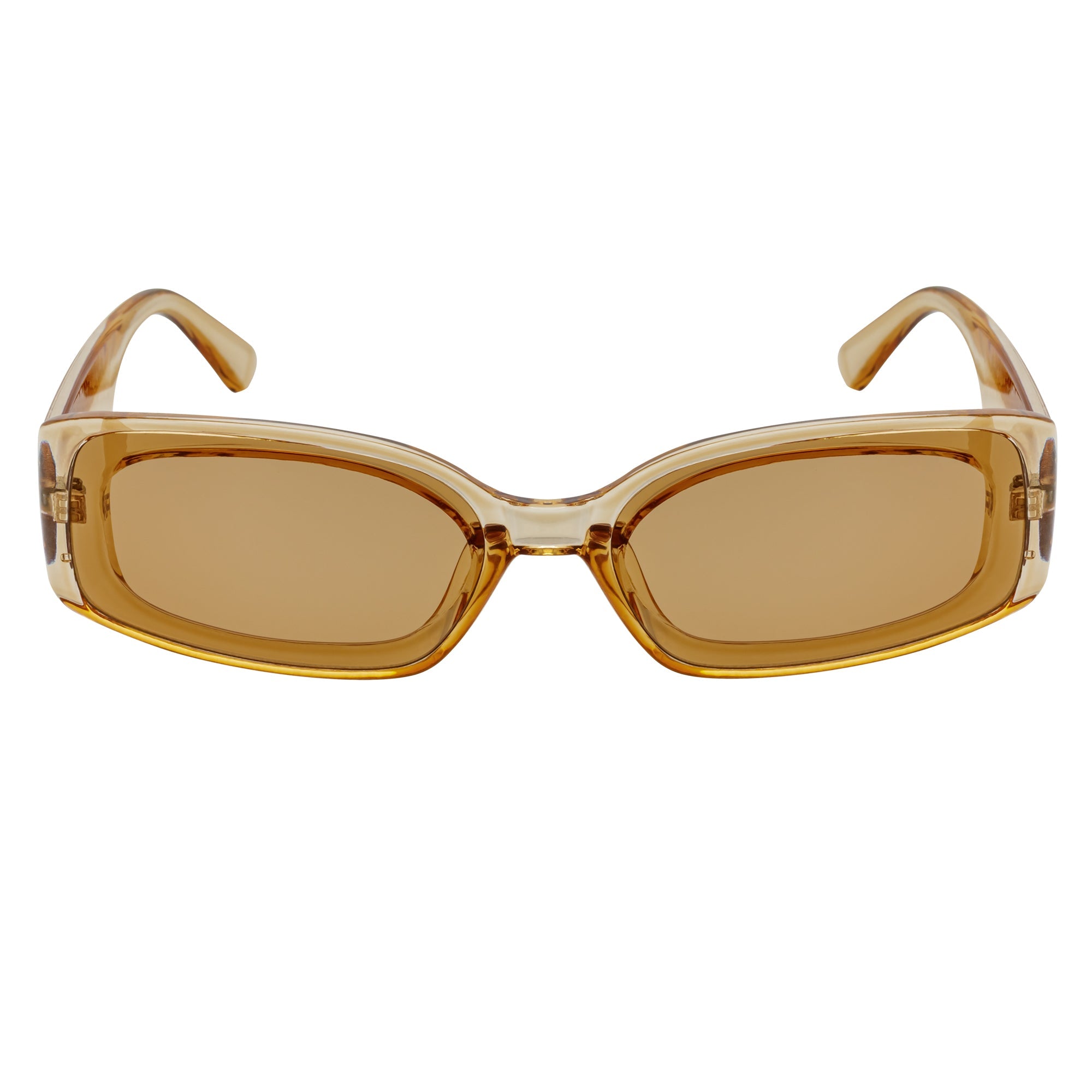 RIZZ - Small Flat Lens 90s Fashion Rectangle Brown Sunglasses Brown Lens