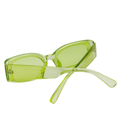 RIZZ - Small Flat Lens 90s Fashion Rectangle Green Sunglasses Green Lens