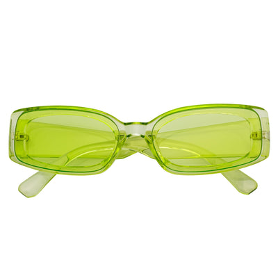 RIZZ - Small Flat Lens 90s Fashion Rectangle Green Sunglasses Green Lens