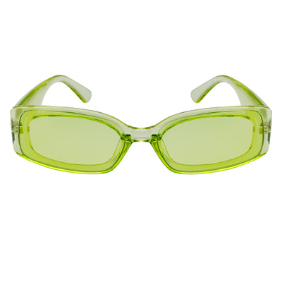 RIZZ - Small Flat Lens 90s Fashion Rectangle Green Sunglasses Green Lens