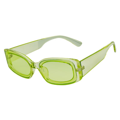 RIZZ - Small Flat Lens 90s Fashion Rectangle Green Sunglasses Green Lens