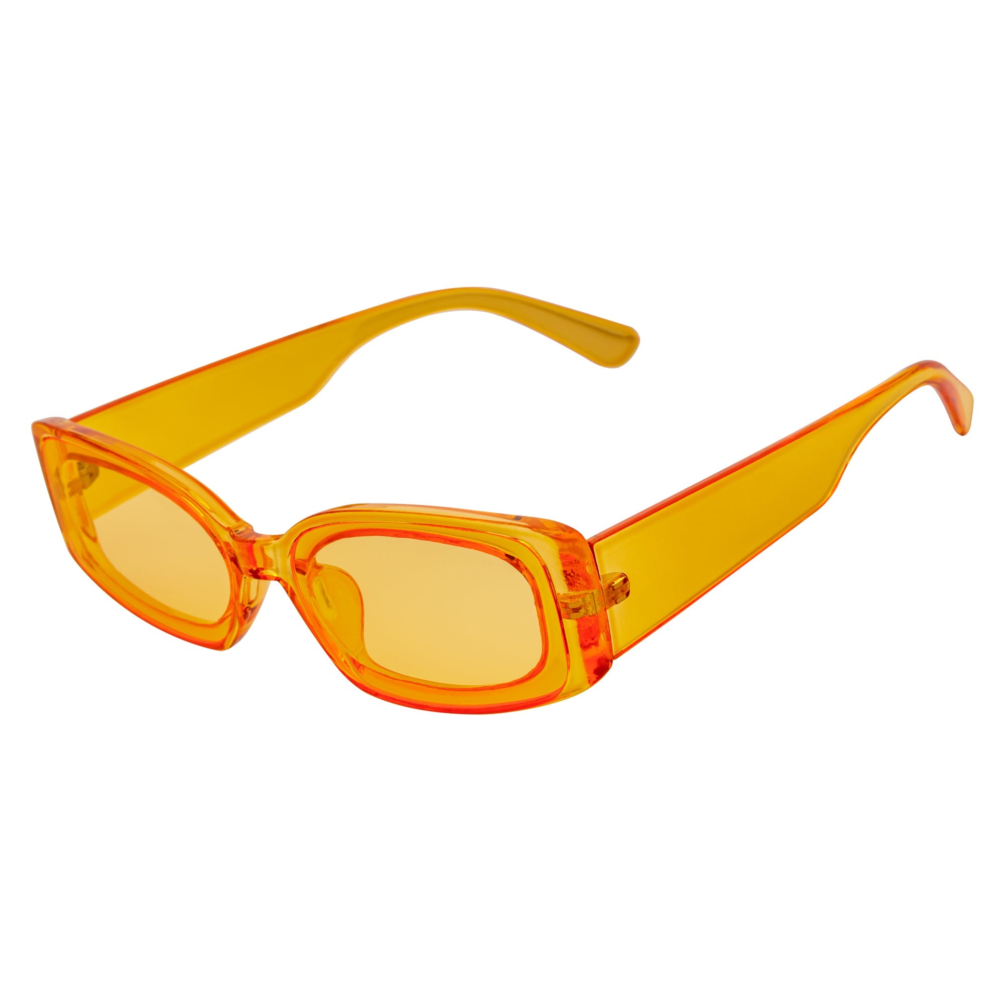 RIZZ - Small Flat Lens 90s Fashion Rectangle Orange Sunglasses Orange Lens