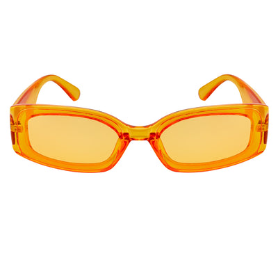 RIZZ - Small Flat Lens 90s Fashion Rectangle Orange Sunglasses Orange Lens