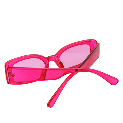 RIZZ - Small Flat Lens 90s Fashion Rectangle Pink Sunglasses Pink Lens