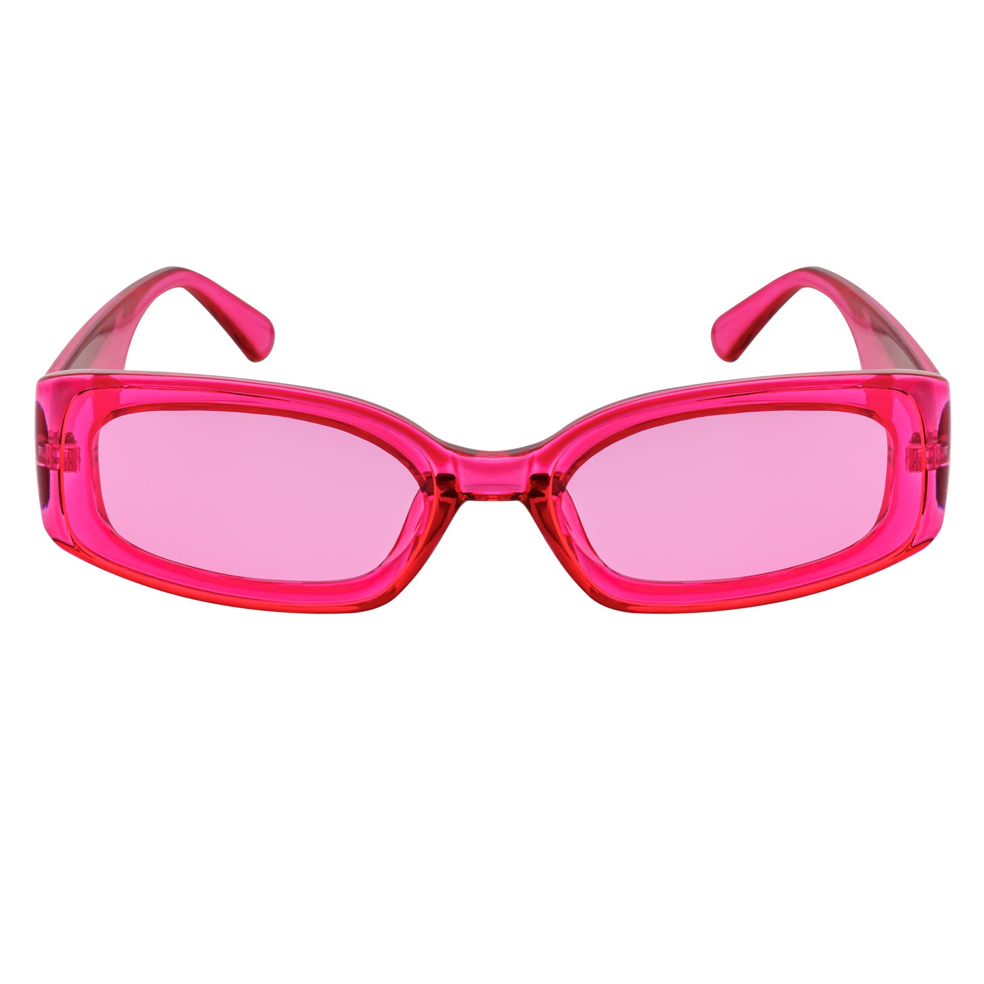 RIZZ - Small Flat Lens 90s Fashion Rectangle Pink Sunglasses Pink Lens