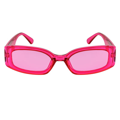 RIZZ - Small Flat Lens 90s Fashion Rectangle Pink Sunglasses Pink Lens