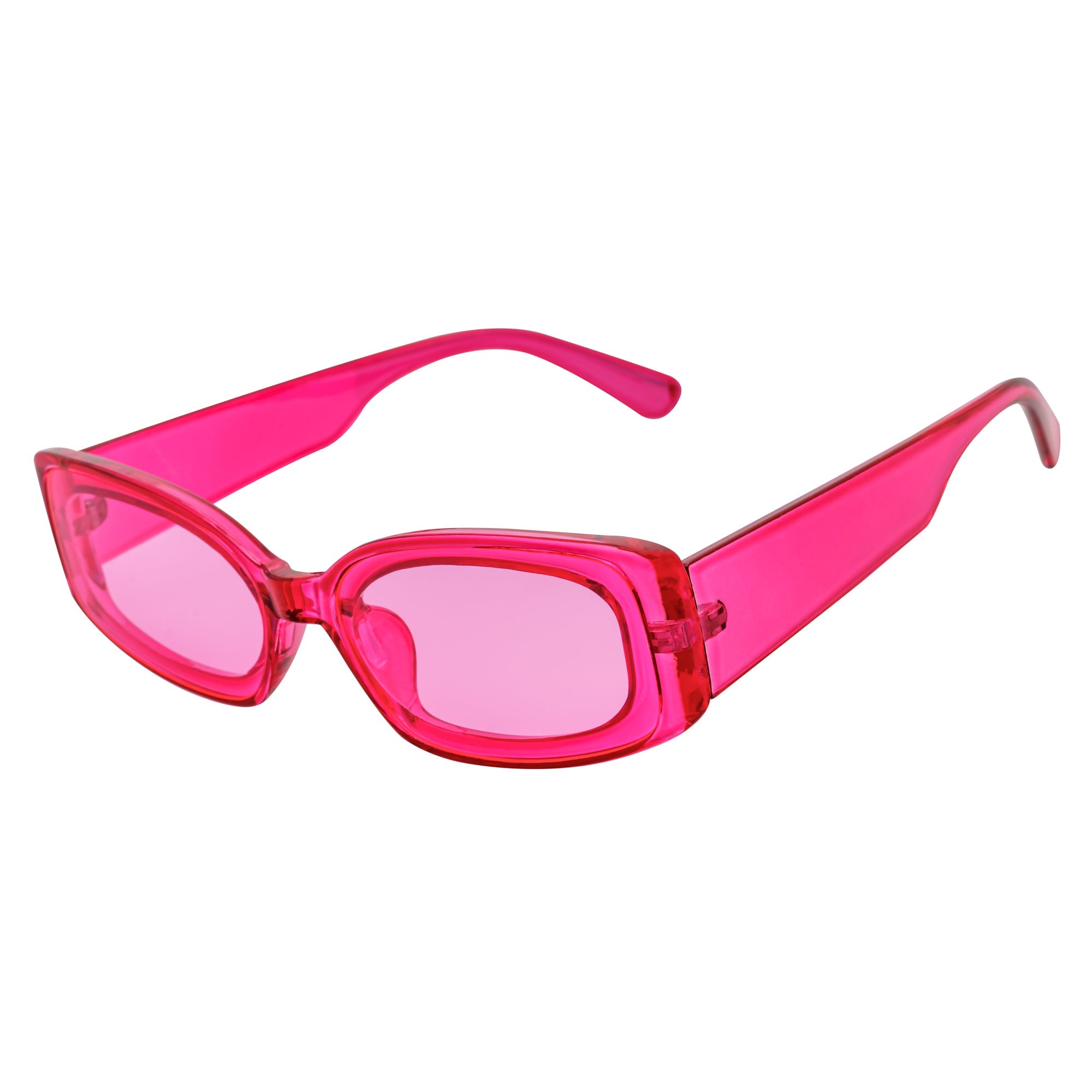 RIZZ - Small Flat Lens 90s Fashion Rectangle Pink Sunglasses Pink Lens