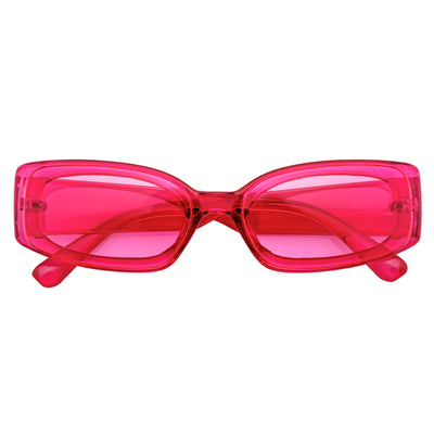 RIZZ - Small Flat Lens 90s Fashion Rectangle Pink Sunglasses Pink Lens