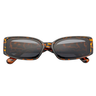 RIZZ - Small Flat Lens 90s Fashion Rectangle Tortoise Sunglasses Smoke Lens