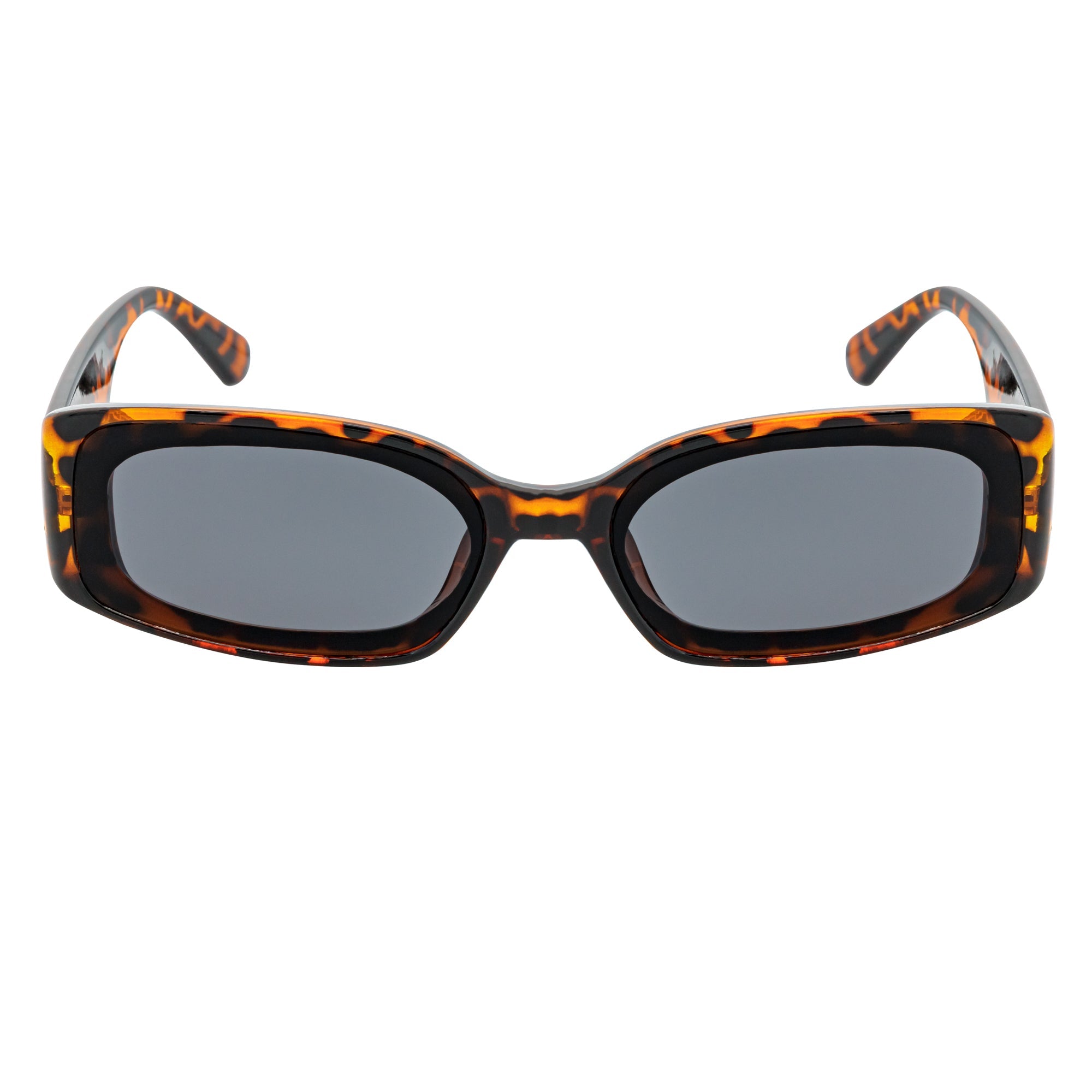 RIZZ - Small Flat Lens 90s Fashion Rectangle Tortoise Sunglasses Smoke Lens