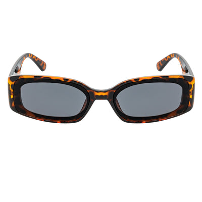 RIZZ - Small Flat Lens 90s Fashion Rectangle Tortoise Sunglasses Smoke Lens