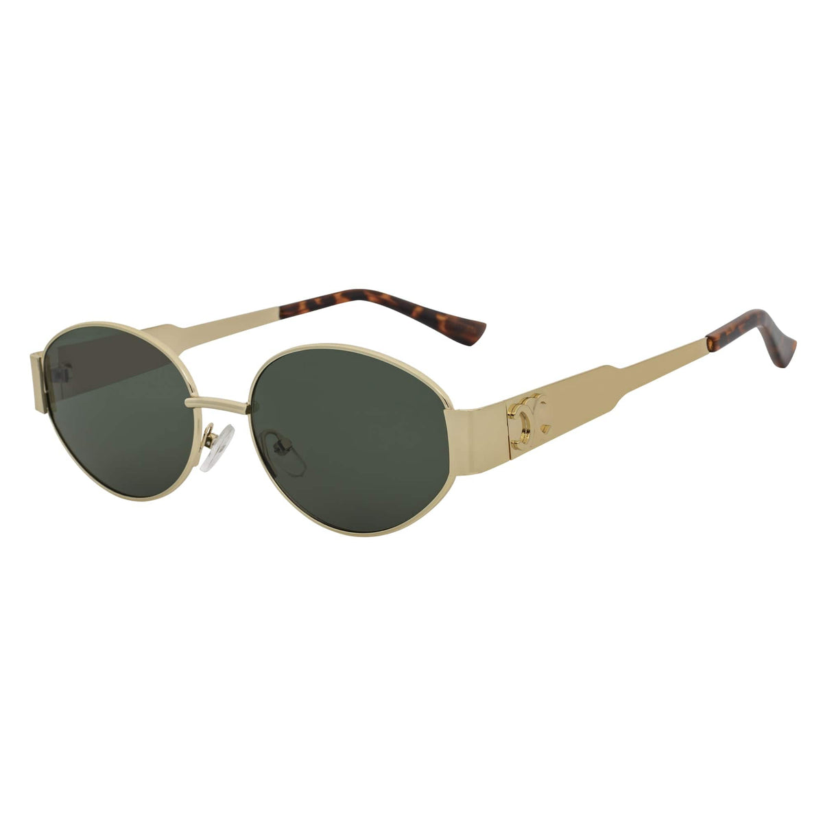 SELINE - Retro Small Metal Oval Round Sunglasses Gold Green Tint - MorspecsM1093-4