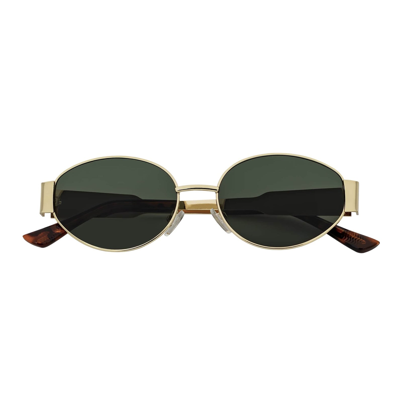 SELINE - Retro Small Metal Oval Round Sunglasses Gold Green Tint