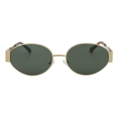 SELINE - Retro Small Metal Oval Round Sunglasses Gold Green Tint