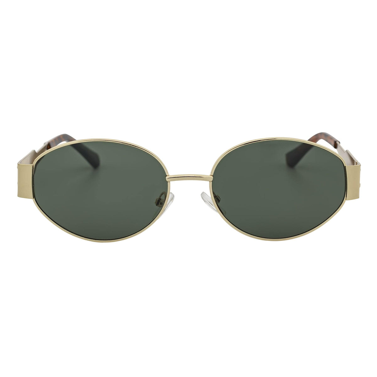 SELINE - Retro Small Metal Oval Round Sunglasses Gold Green Tint