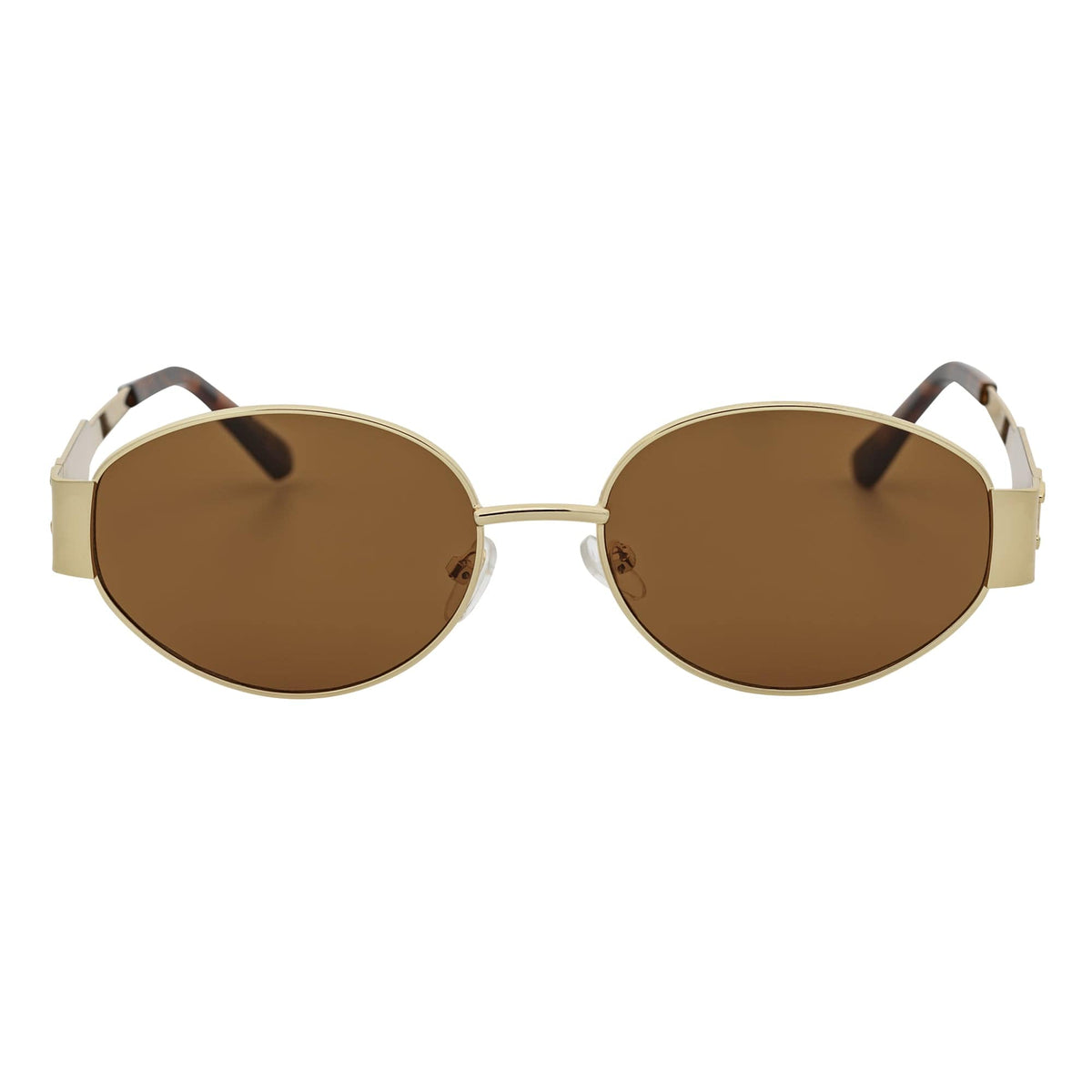 SELINE - Retro Small Metal Round Oval Sunglasses Gold Brown Tint