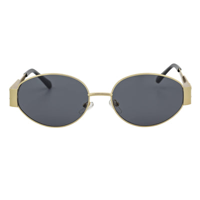 SELINE - Retro Small Metal Round Oval Sunglasses Gold Smoke Tint