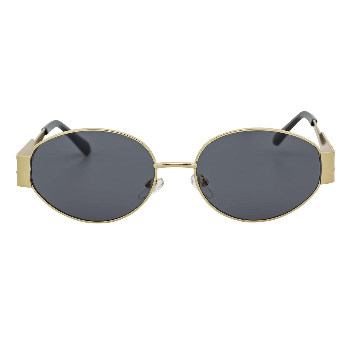 SELINE - Retro Small Metal Round Oval Sunglasses Gold Smoke Tint