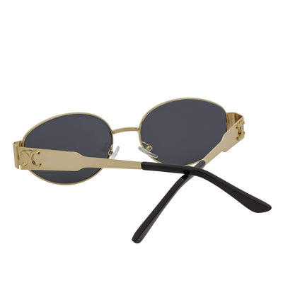 SELINE - Retro Small Metal Round Oval Sunglasses Gold Smoke Tint
