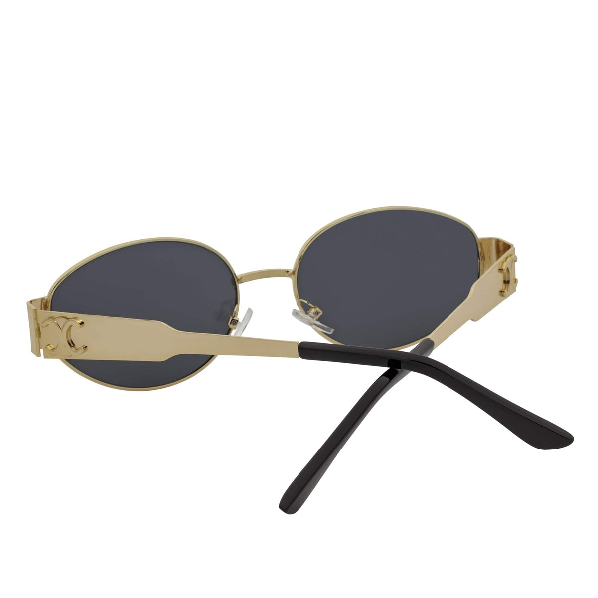 SELINE - Retro Small Metal Round Oval Sunglasses Gold Smoke Tint