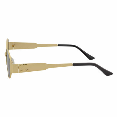 SELINE - Retro Small Metal Round Oval Sunglasses Gold Smoke Tint