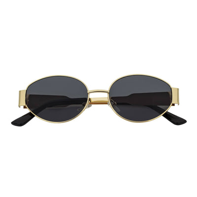 SELINE - Retro Small Metal Round Oval Sunglasses Gold Smoke Tint