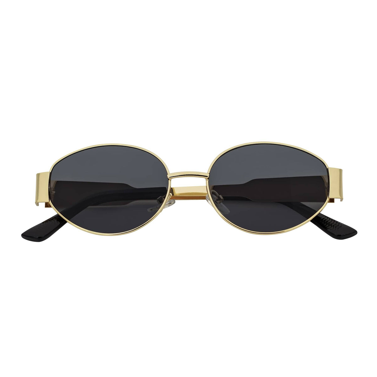 SELINE - Retro Small Metal Round Oval Sunglasses Gold Smoke Tint