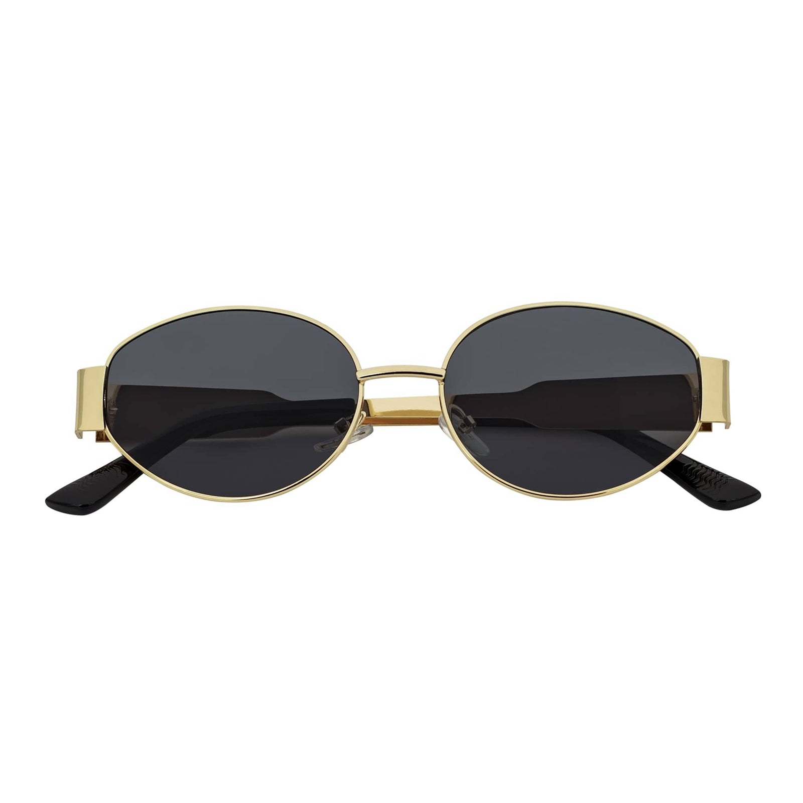 SELINE - Retro Small Metal Round Oval Sunglasses Gold Smoke Tint