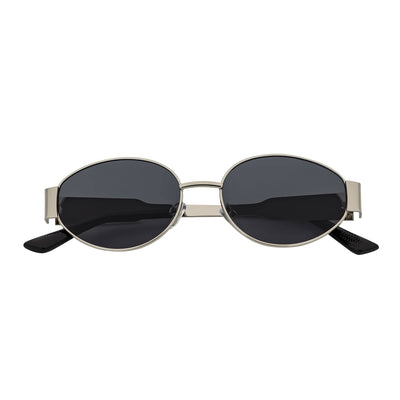 SELINE - Retro Small Metal Round Oval Sunglasses Silver Smoke Tint