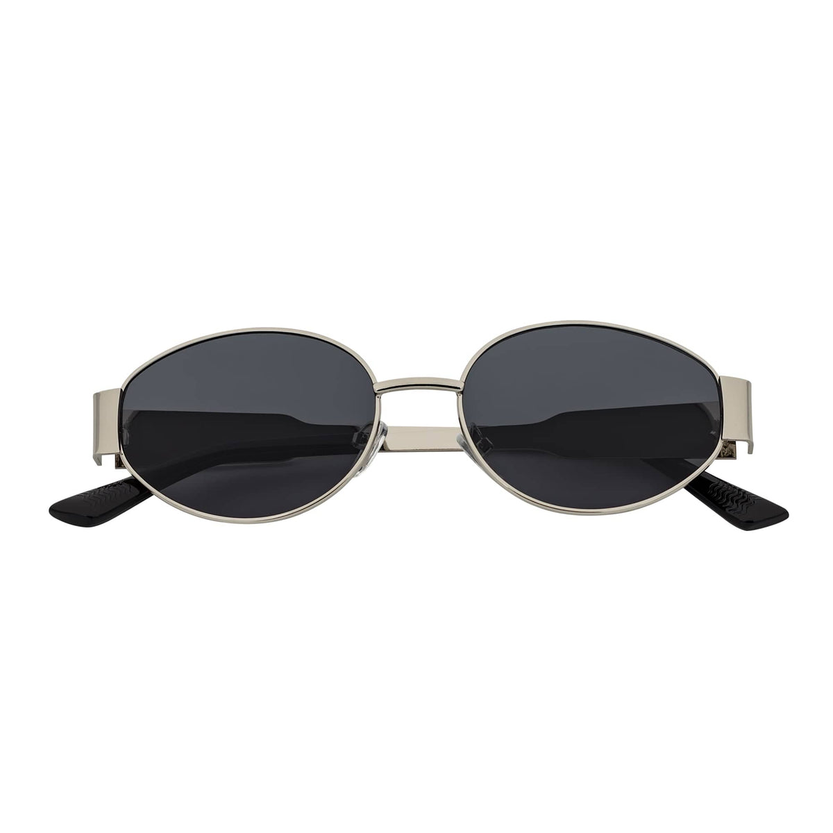 SELINE - Retro Small Metal Round Oval Sunglasses Silver Smoke Tint