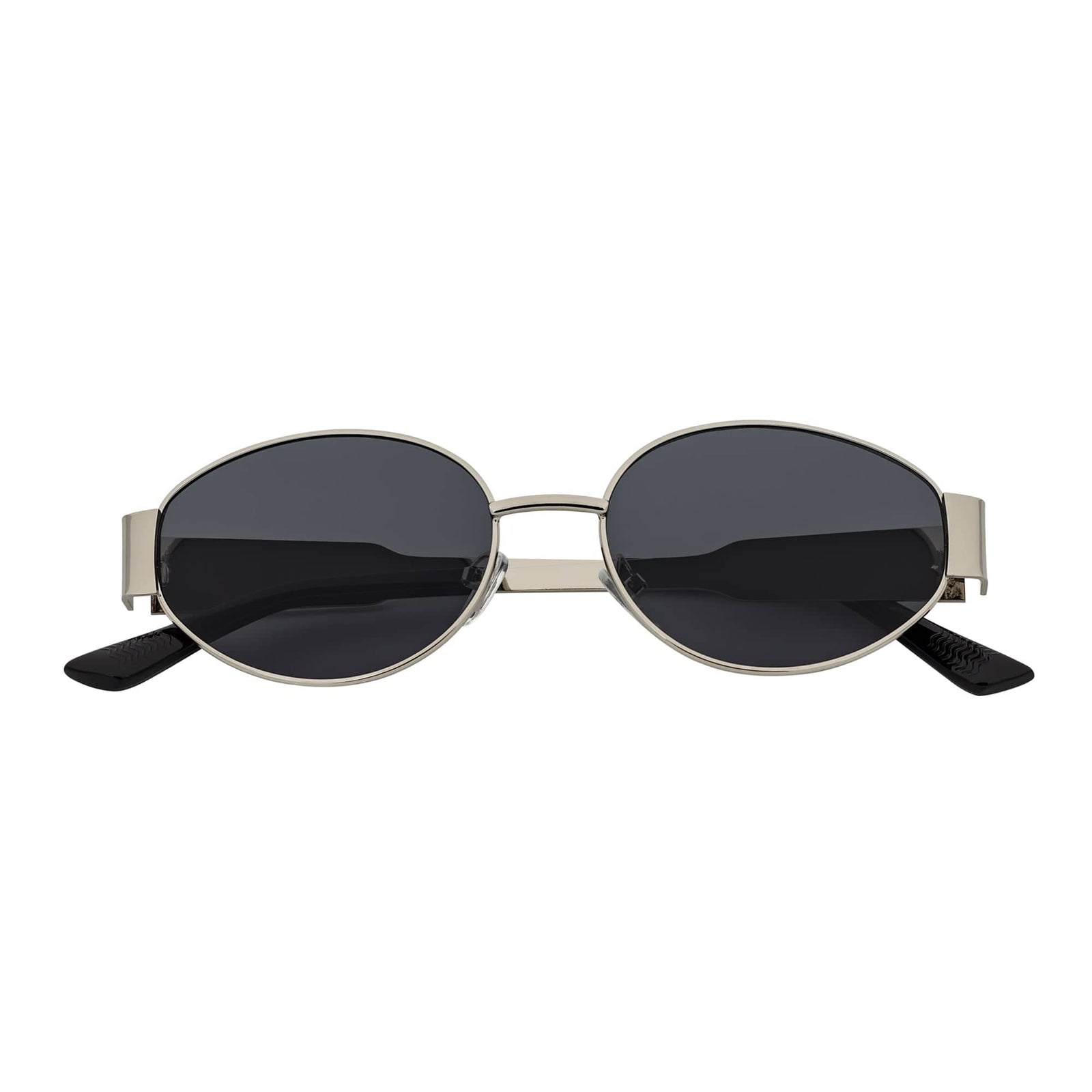 SELINE - Retro Small Metal Round Oval Sunglasses Silver Smoke Tint