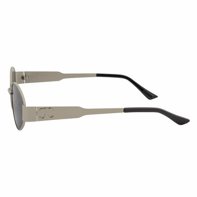 SELINE - Retro Small Metal Round Oval Sunglasses Silver Smoke Tint
