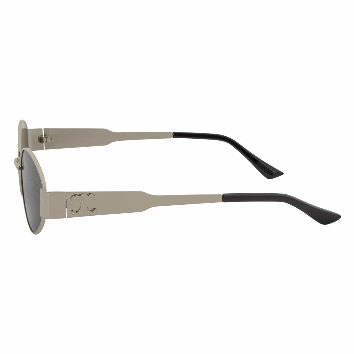 SELINE - Retro Small Metal Round Oval Sunglasses Silver Smoke Tint