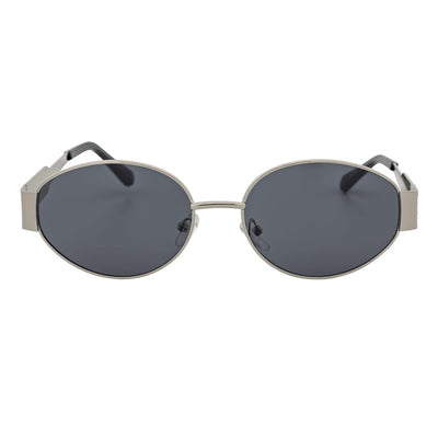 SELINE - Retro Small Metal Round Oval Sunglasses Silver Smoke Tint