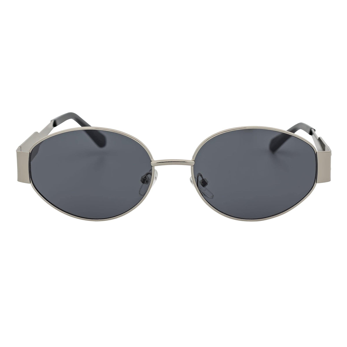 SELINE - Retro Small Metal Round Oval Sunglasses Silver Smoke Tint