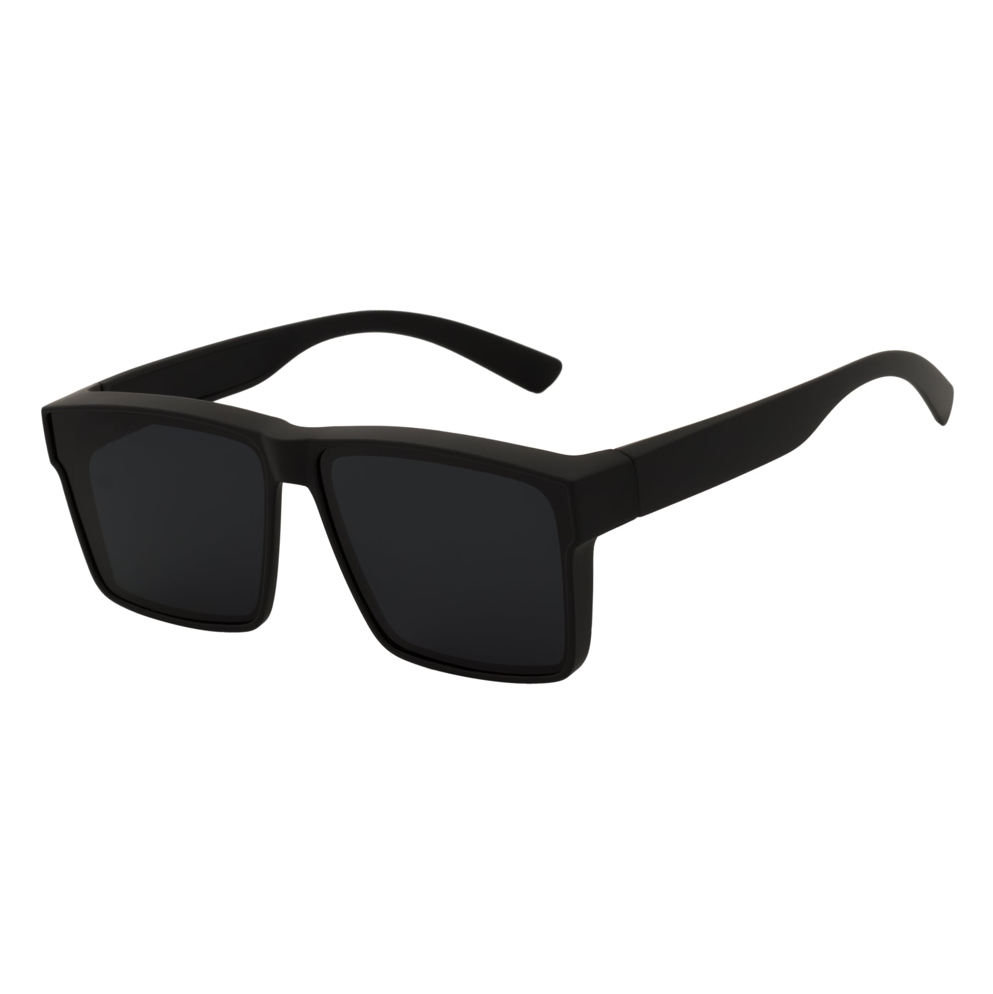 SHADOW - Large Polarized Square Fit Over Matte Black Sunglasses Dark Smoke Lens