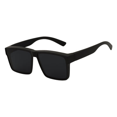 SHADOW - Large Polarized Square Fit Over Matte Black Sunglasses Dark Smoke Lens