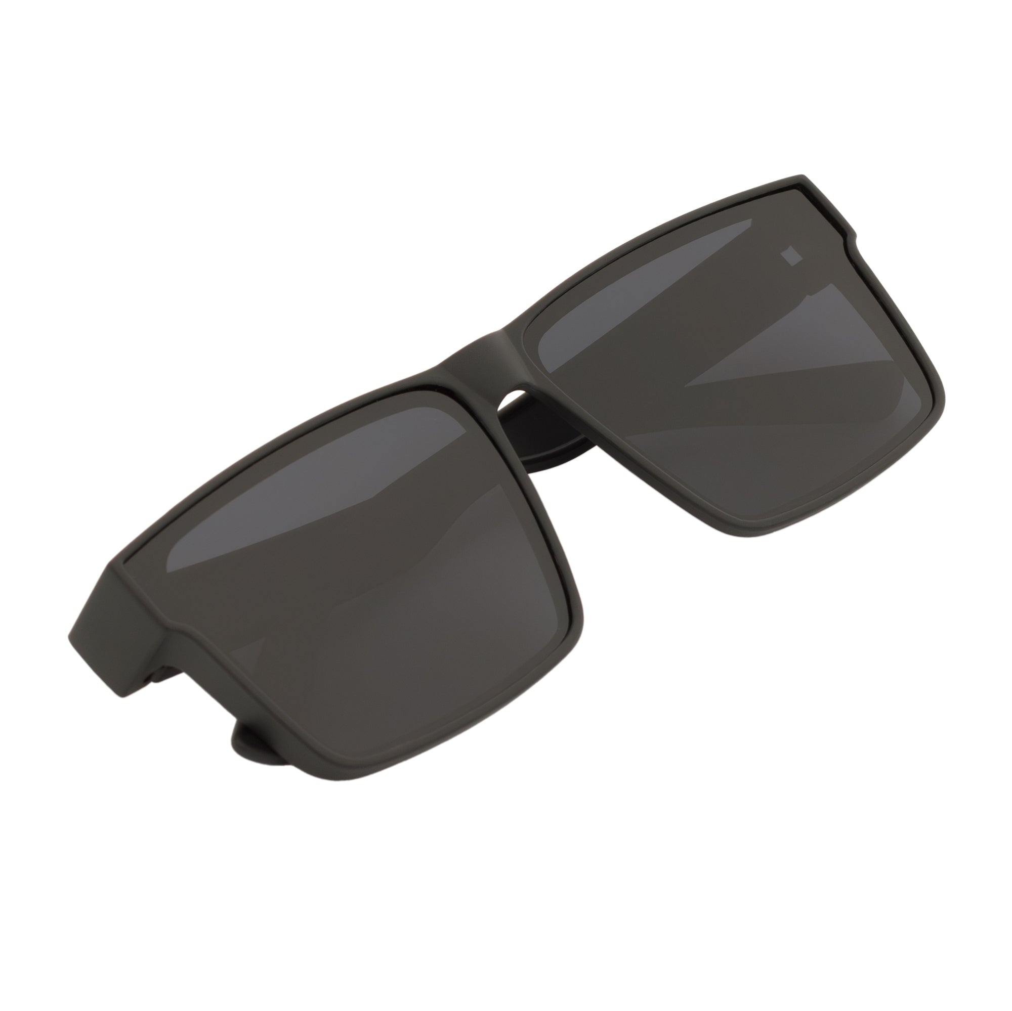 SHADOW - Large Polarized Square Fit Over Matte Black Sunglasses Dark Smoke Lens