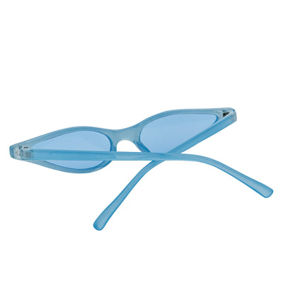 SIAMESE - Mid Century Small Slim Pointed Cat Eye Blue Sunglasses Blue Lens