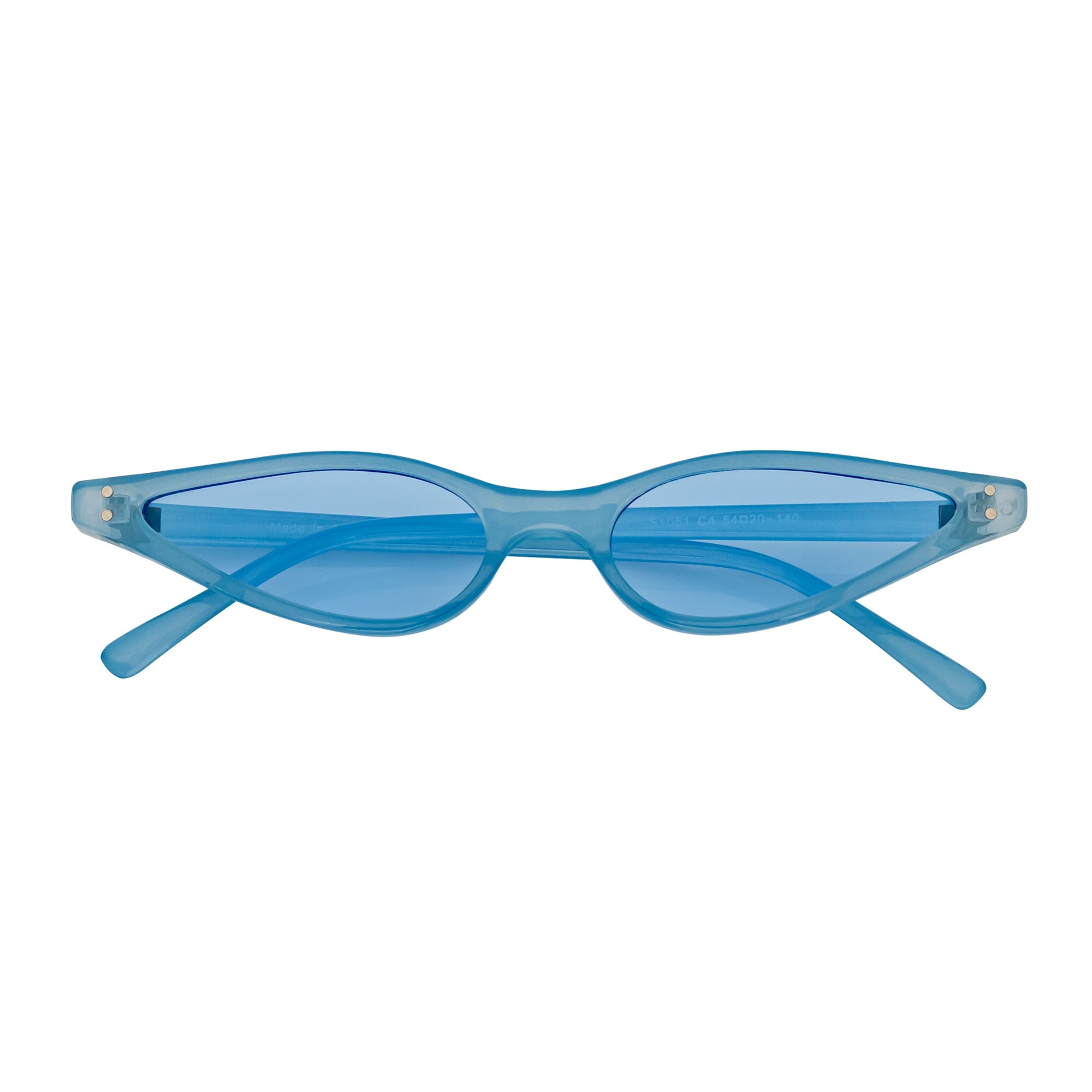 SIAMESE - Mid Century Small Slim Pointed Cat Eye Blue Sunglasses Blue Lens