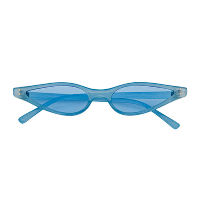 SIAMESE - Mid Century Small Slim Pointed Cat Eye Blue Sunglasses Blue Lens
