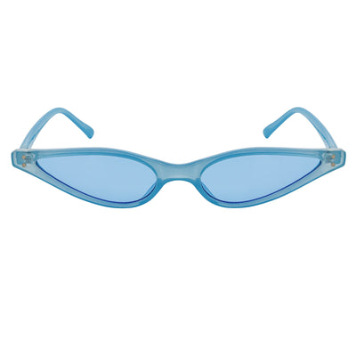 SIAMESE - Mid Century Small Slim Pointed Cat Eye Blue Sunglasses Blue Lens