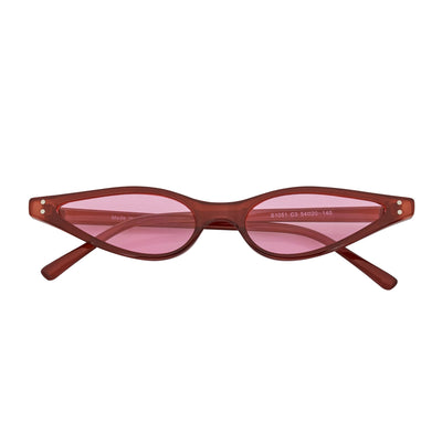 SIAMESE - Mid Century Small Slim Pointed Cat Eye Red Sunglasses Red Lens