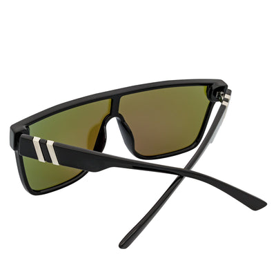 SYFY - Futuristic Square Flat Top Shield Sunglasses Black Green - Blue Mirror
