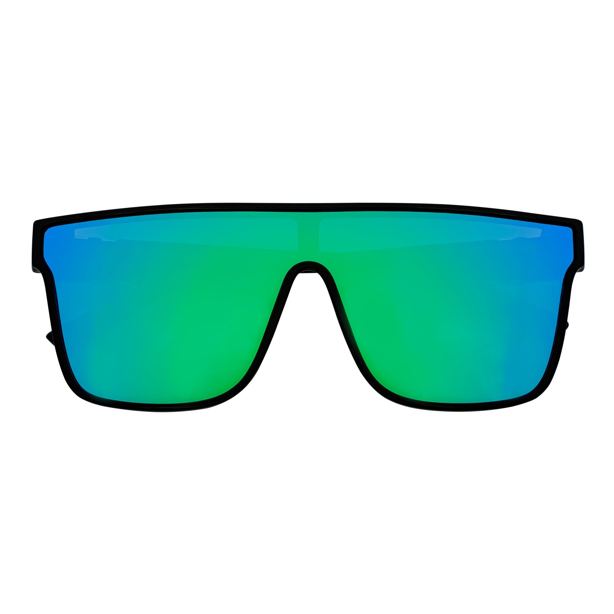 SYFY - Futuristic Square Flat Top Shield Sunglasses Black Green - Blue Mirror