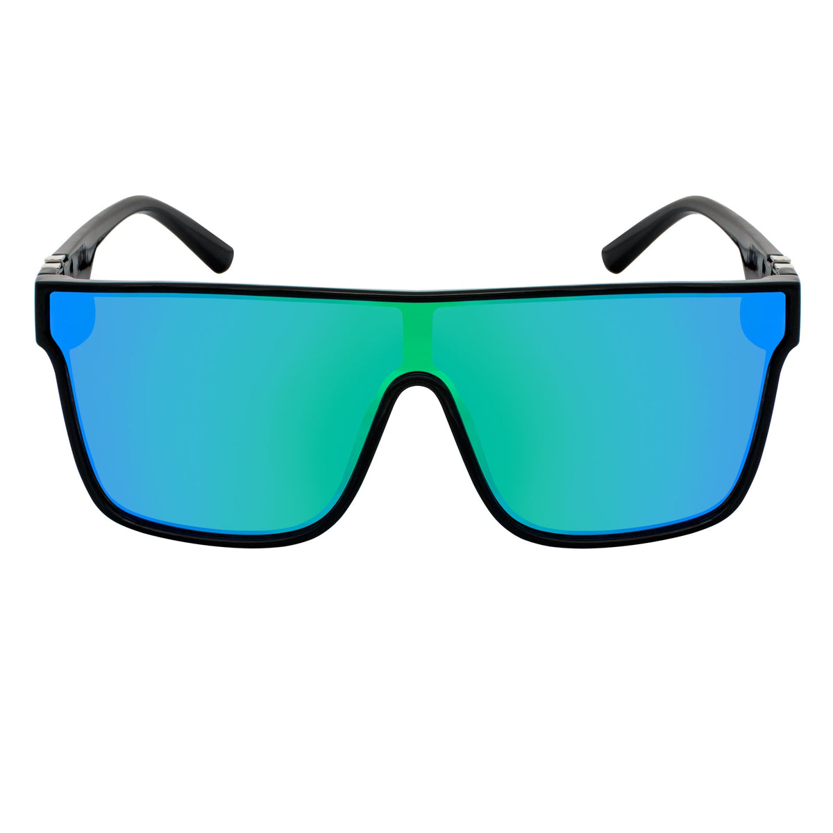 SYFY - Futuristic Square Flat Top Shield Sunglasses Black Green - Blue Mirror