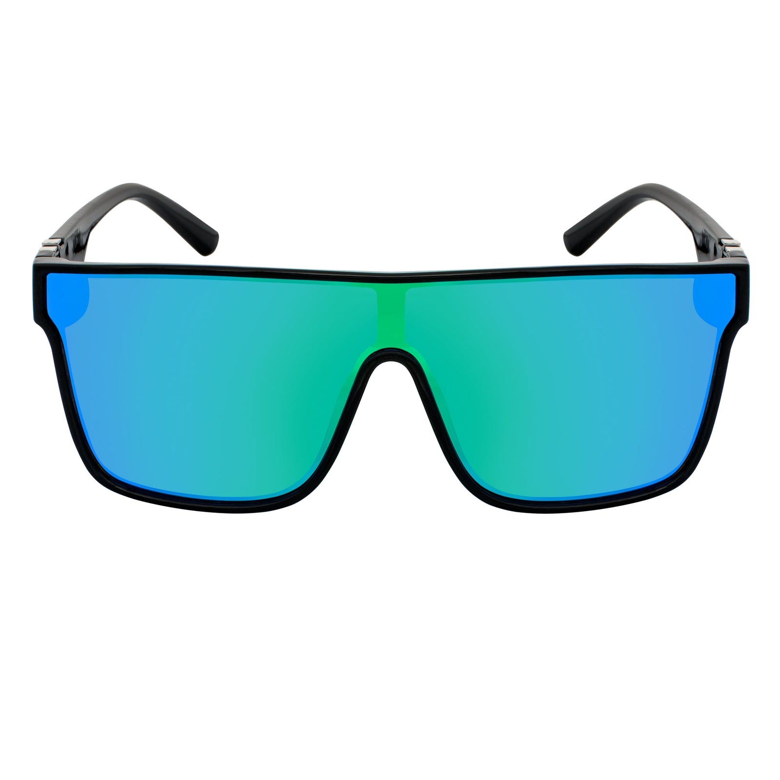 SYFY - Futuristic Square Flat Top Shield Sunglasses Black Green - Blue Mirror
