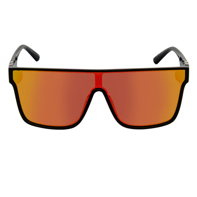 SYFY - Futuristic Square Flat Top Shield Sunglasses Black Orange Mirror