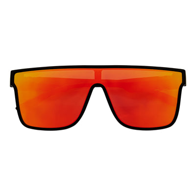 SYFY - Futuristic Square Flat Top Shield Sunglasses Black Orange Mirror